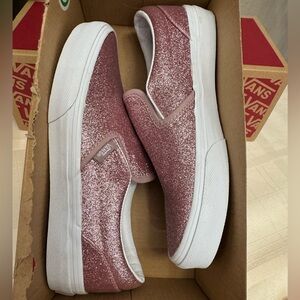 Vans Kids Glittery Pink Slip-On Sneakers